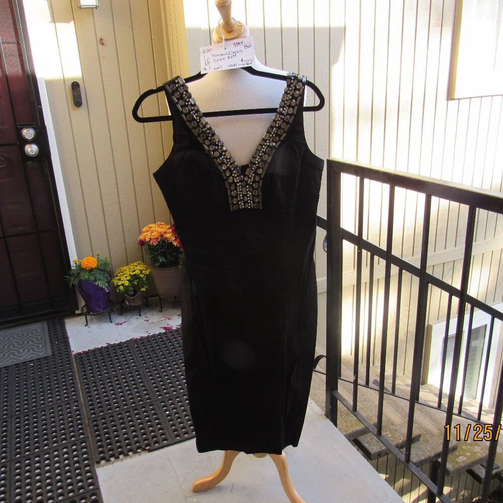 #620  NEW WOMAN'S BLACK COTTON W/ RHINESTONE EVENING DRESS BY STAR  (SIZE 10US)
